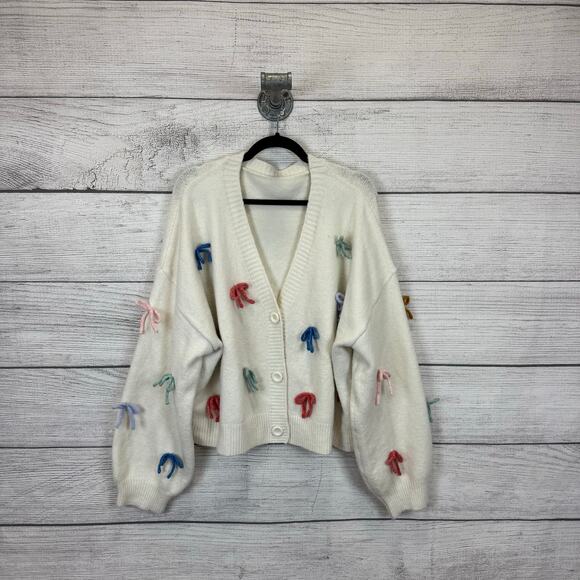 Cider Plus Size White Button Up Bow Sweater Cardigan Size 4XL - Picture 1 of 8